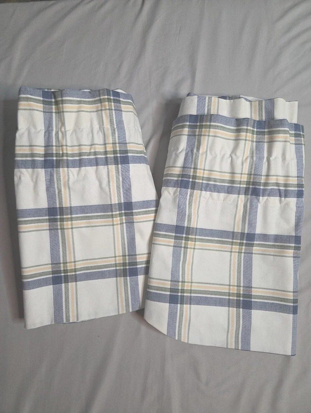 Scalloped Plaid Window Valances Set of 2 Blue, Sage & Cream Cottage Coastal 97
